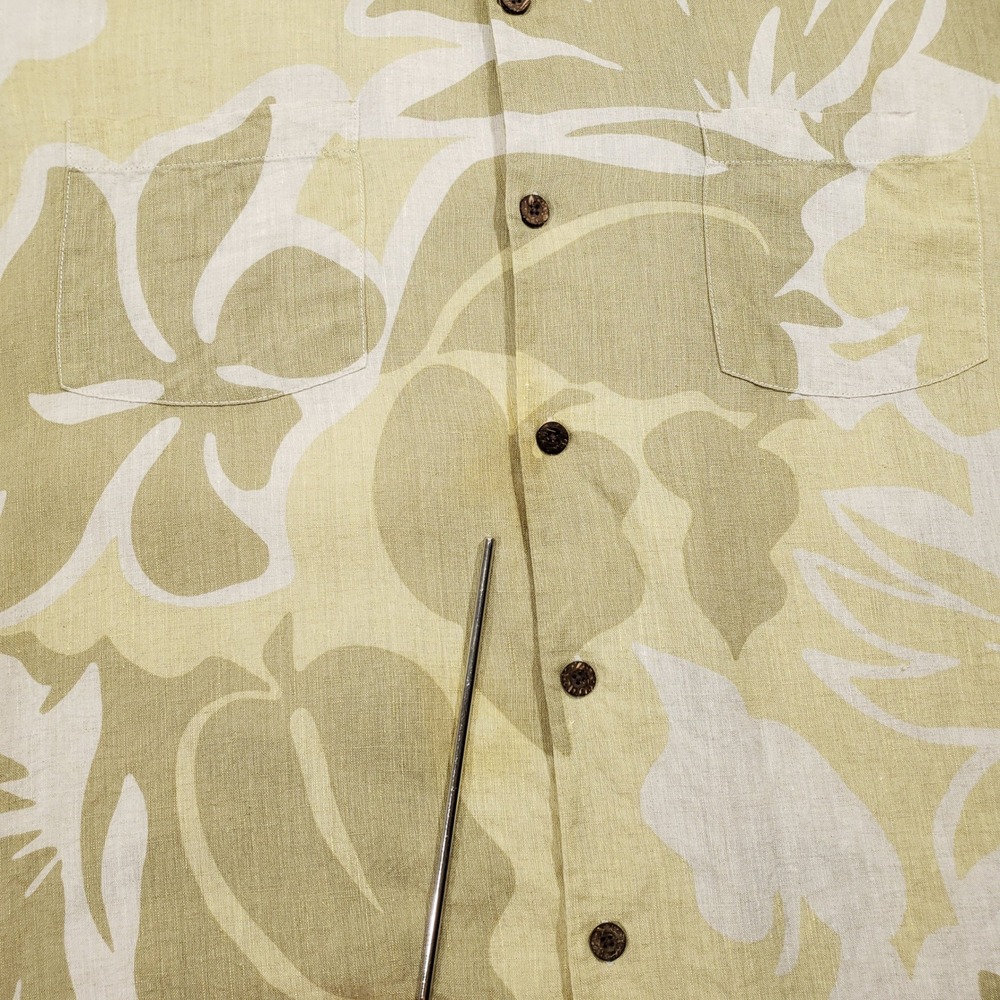 Tommy Bahama Linen Shirt Men XLX Green Tropical Floral Short Sleeve Button Front - Picture 3 of 7